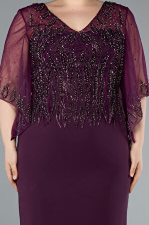 Taşlı V Yaka Kapri Kol Midi Büyük Beden Abiye ABK2333