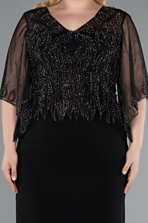 Taşlı V Yaka Kapri Kol Midi Büyük Beden Abiye ABK2333