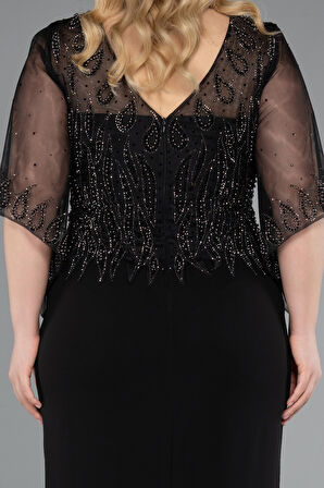 Taşlı V Yaka Kapri Kol Midi Büyük Beden Abiye ABK2333