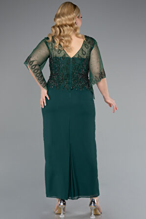 Taşlı V Yaka Kapri Kol Midi Büyük Beden Abiye ABK2333