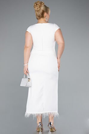 Kısa Kol Yırtmaçlı Midi Büyük Beden Davet Elbisesi ABK2340