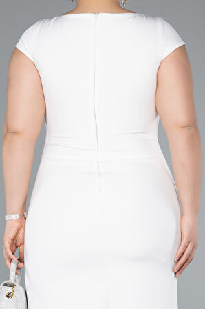 Kısa Kol Yırtmaçlı Midi Büyük Beden Davet Elbisesi ABK2340