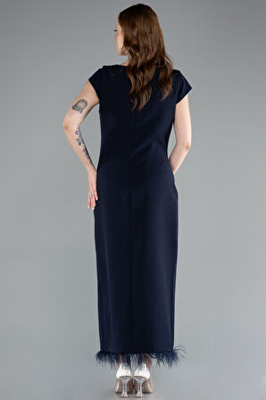 Kısa Kol Yırtmaçlı Midi Büyük Beden Davet Elbisesi ABK2340