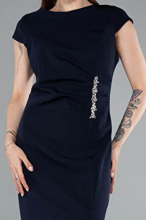 Kısa Kol Yırtmaçlı Midi Büyük Beden Davet Elbisesi ABK2340