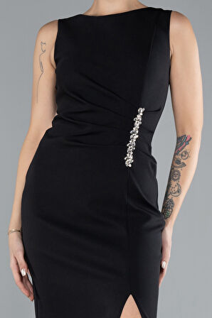 Kısa Kol Yırtmaçlı Midi Büyük Beden Davet Elbisesi ABK2340