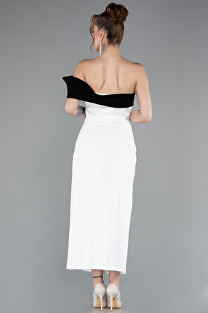 Tek Omuz Yırtmaçlı Midi Davet Elbisesi ABK2350