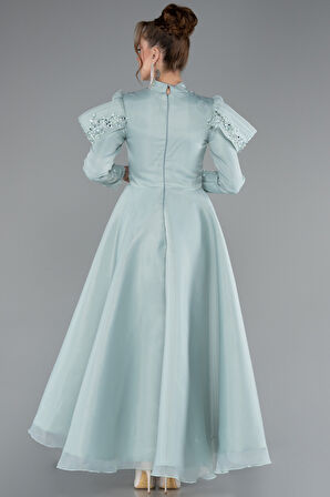 İşlemeli Uzun Kol Dik Yaka Midi Tesettür Abiye ABK2351