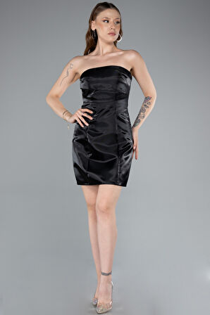 Straplez Mini Saten Davet Elbisesi ABK2353