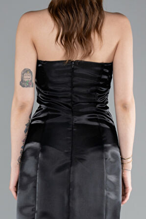 Straplez Mini Saten Davet Elbisesi ABK2353