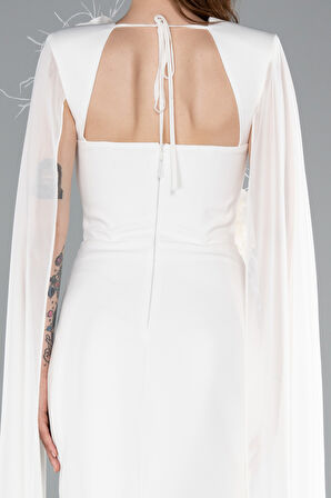 Şal Kol Çiçek Aksesuarlı Midi Davet Elbisesi ABK2355