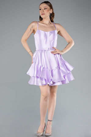 Askılı Katlı Etekli Kısa Mezuniyet Elbisesi ABK2356