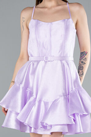 Askılı Katlı Etekli Kısa Mezuniyet Elbisesi ABK2356