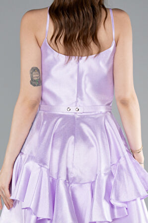 Askılı Katlı Etekli Kısa Mezuniyet Elbisesi ABK2356