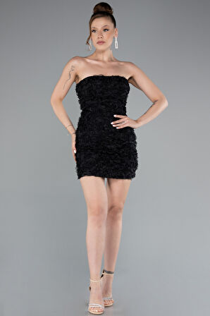 Straplez Çiçek Aplikeli Mini Davet Elbisesi ABK2359