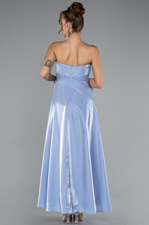 Straplez Midi Saten Davet Elbisesi ABK2363