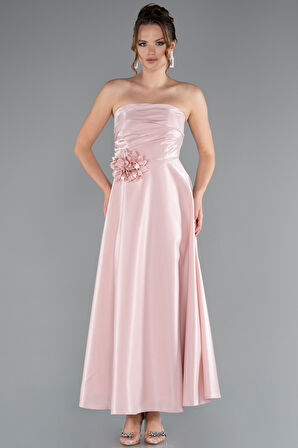 Straplez Midi Saten Davet Elbisesi ABK2363