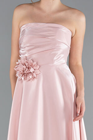 Straplez Midi Saten Davet Elbisesi ABK2363