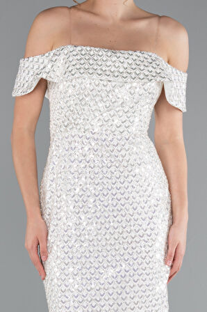 Kayık Yaka Midi Pullu Davet Elbisesi ABK2364