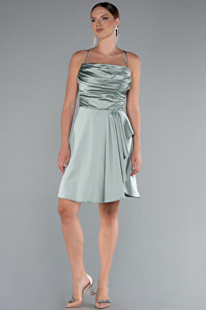 Askılı Kısa Saten Mezuniyet Elbisesi ABK2366