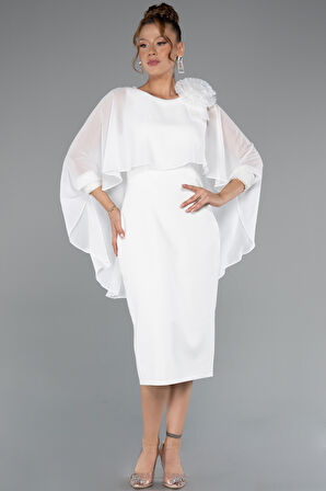 Pelerin Kapri Kol Midi Şifon Davet Elbisesi ABK2382