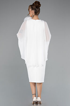 Pelerin Kapri Kol Midi Şifon Davet Elbisesi ABK2382