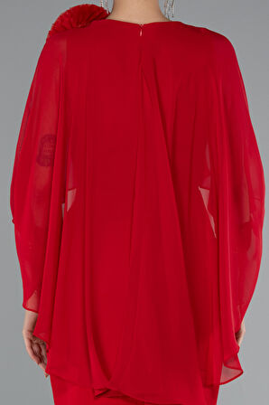 Pelerin Kapri Kol Midi Şifon Davet Elbisesi ABK2382