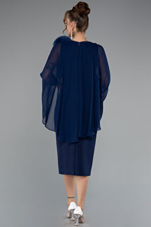 Pelerin Kapri Kol Midi Şifon Davet Elbisesi ABK2382