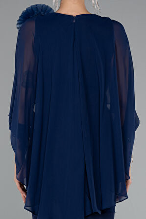 Pelerin Kapri Kol Midi Şifon Davet Elbisesi ABK2382