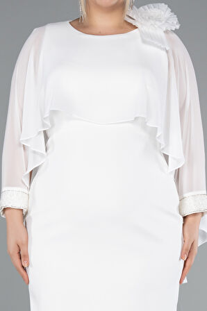 Kapri Kol Midi Şifon Büyük Beden Davet Elbisesi ABK2383