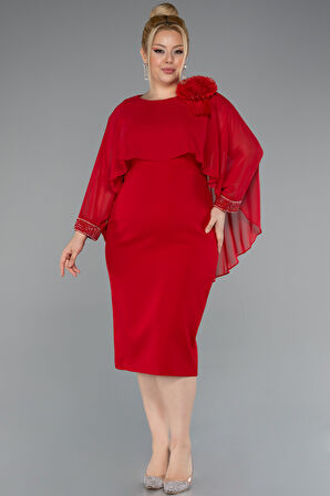 Kapri Kol Midi Şifon Büyük Beden Davet Elbisesi ABK2383