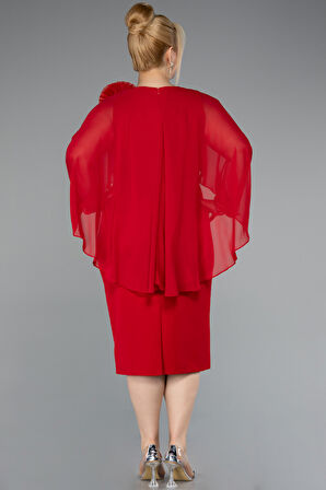 Kapri Kol Midi Şifon Büyük Beden Davet Elbisesi ABK2383