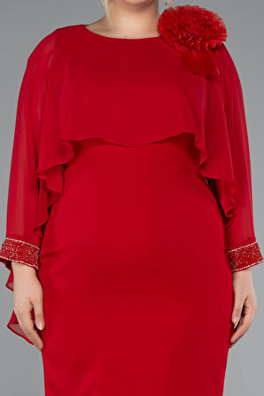 Kapri Kol Midi Şifon Büyük Beden Davet Elbisesi ABK2383