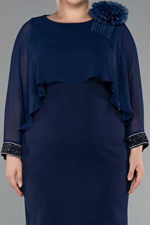 Kapri Kol Midi Şifon Büyük Beden Davet Elbisesi ABK2383