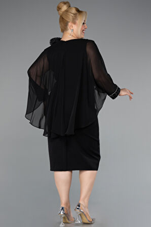 Kapri Kol Midi Şifon Büyük Beden Davet Elbisesi ABK2383