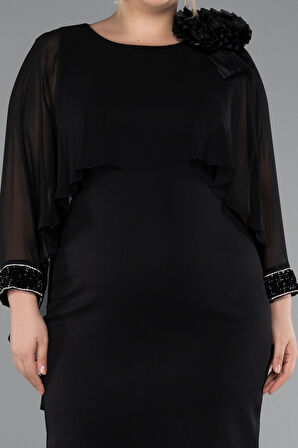 Kapri Kol Midi Şifon Büyük Beden Davet Elbisesi ABK2383