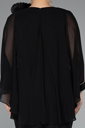 Kapri Kol Midi Şifon Büyük Beden Davet Elbisesi ABK2383