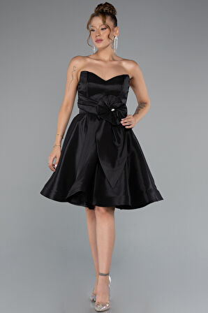 Straplez Kısa Saten Davet Elbisesi ABK2393