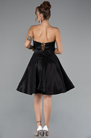 Straplez Kısa Saten Davet Elbisesi ABK2393
