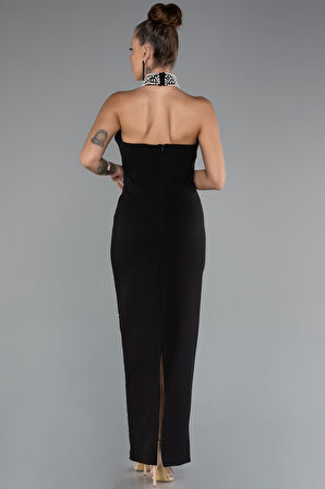 Halter Yaka Boncuklu Midi Davet Elbisesi ABK2399