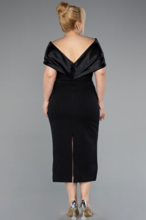 Kayık Yaka Taşlı Midi Büyük Davet Elbisesi ABK2400