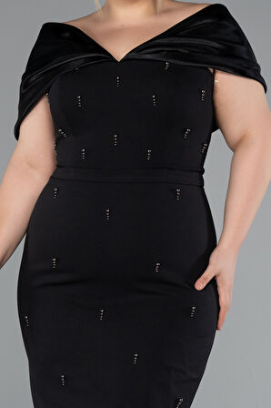 Kayık Yaka Taşlı Midi Büyük Davet Elbisesi ABK2400