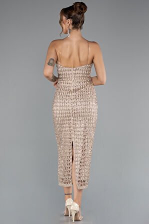 Straplez Midi Simli Gece Elbisesi ABK2413