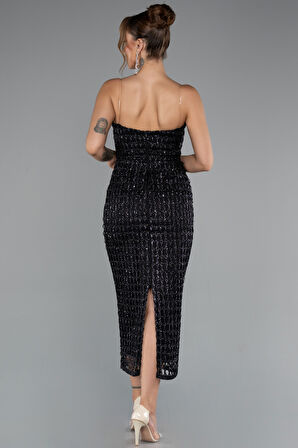 Straplez Midi Simli Gece Elbisesi ABK2413