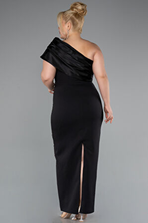 Tek Omuz Taşlı Midi Büyük Beden Davet Elbisesi ABK2414