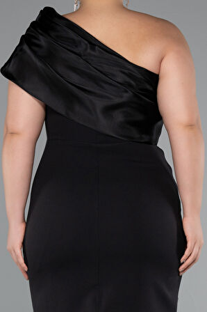 Tek Omuz Taşlı Midi Büyük Beden Davet Elbisesi ABK2414
