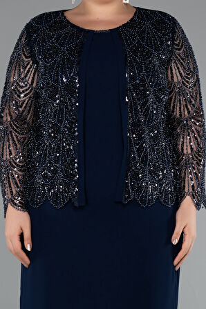 Boncuklu Uzun Kol Midi Büyük Beden Abiye ABK2418