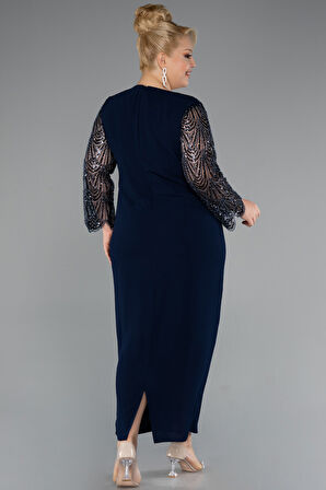 Boncuklu Uzun Kol Midi Büyük Beden Abiye ABK2418