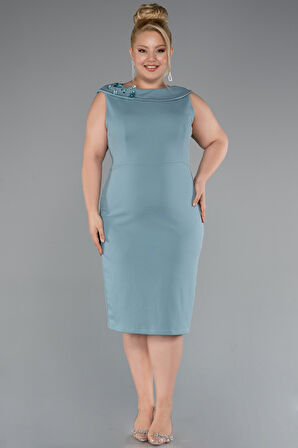 Kolsuz Midi Büyük Beden Davet Elbisesi ABK2422