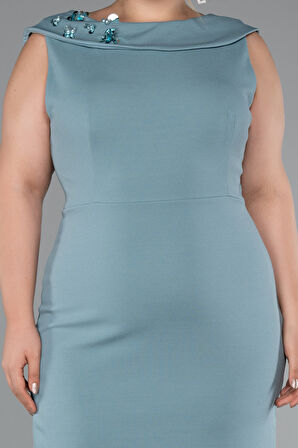 Kolsuz Midi Büyük Beden Davet Elbisesi ABK2422