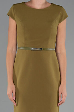 Kısa Kol Kemerli Midi Davet Elbisesi ABK2428